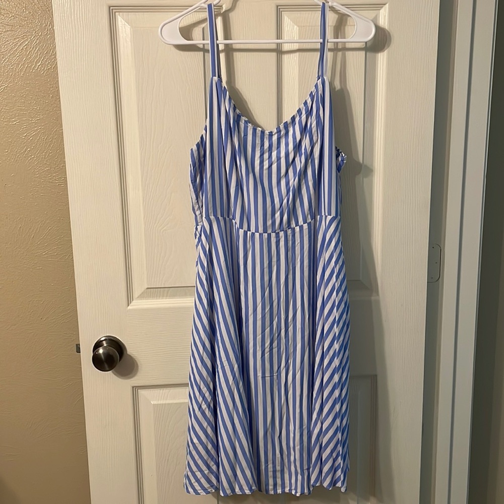 Old Navy Blue and White Striped Midi Dress